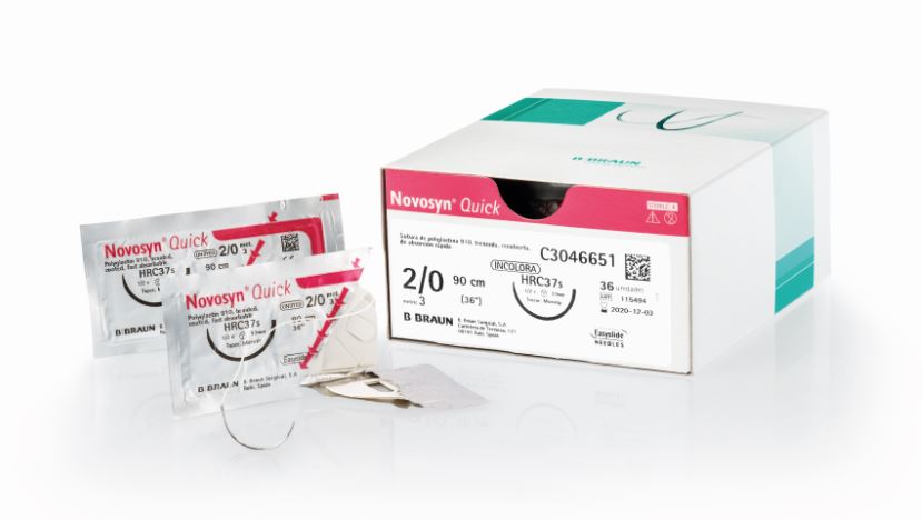 NOVOSYN QUICK безбарвний, розмір USP 3/0(2) довжина 70см зворотно-ріжуча голка з мікрозаточкою вістря голки, 3/8 кола, довжина (мм) 16, пакування DDP